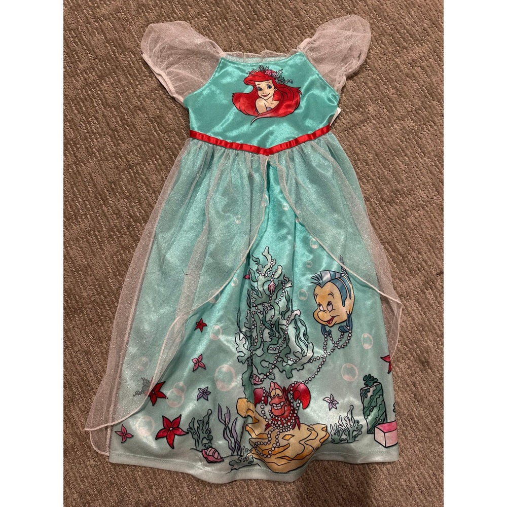 Disney Princess Ariel Little Mermaid Nightgown Teal Glitter 3T Kids Sleepwear